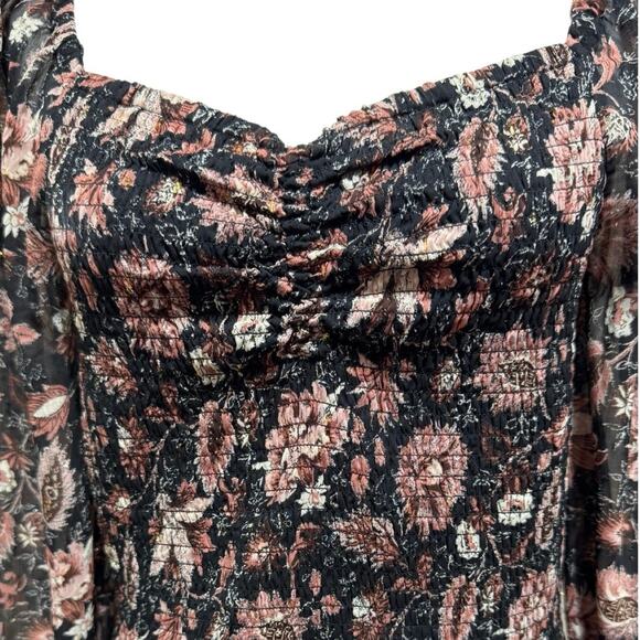 Madewell Lucie Floral Smocked Top Sheer Sleeves Crop Size L NWT - Picture 7 of 11